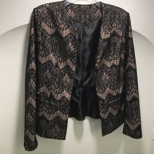 Blazer, dressy, black lace over beige